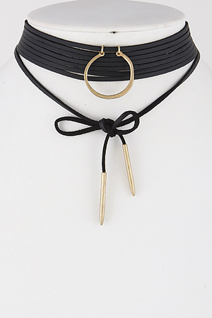 Simple Thin Wrap Choker Necklace With Ring 6ICG